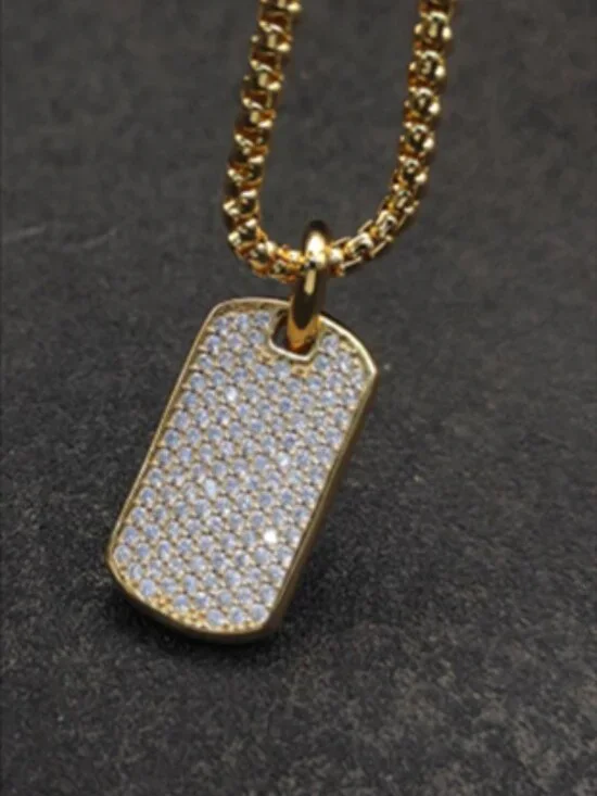 🔶David's Cool and Chic Full Diamond Military Tag Necklace💫 - Picture 7 of 8
